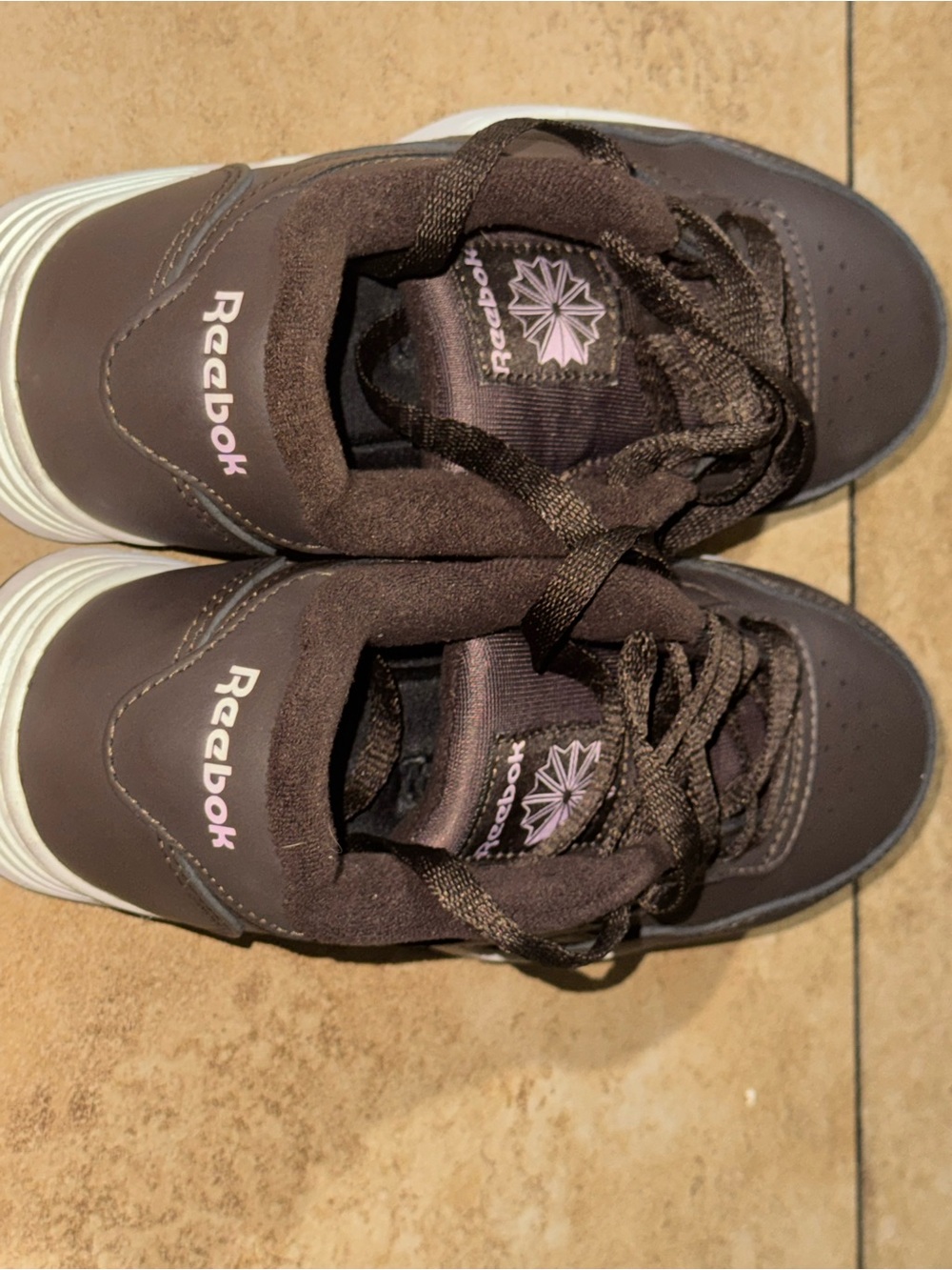 Reebok Kids Brown Sneakers with Pink Logo Accents